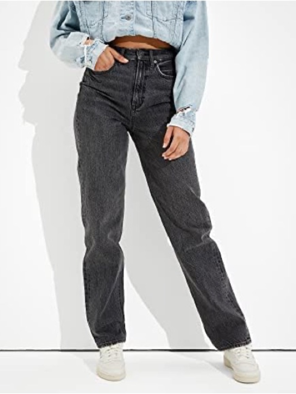 American Eagle AE Baggy Mom Jeans – Black Wash – Size 4 Regular